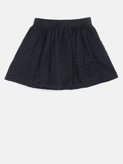 

Gini and Jony Girls Black Self-Checked Flared Skirt