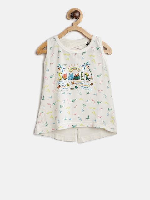 

Gini and Jony Girls Off-White Printed Styled Back Top