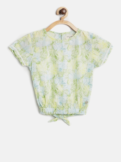 

Gini and Jony Girls Yellow & Blue Printed Blouson Top