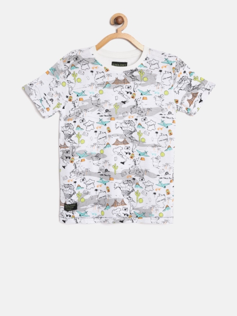 

Gini and Jony Boys White & Black Printed Round Neck T-shirt