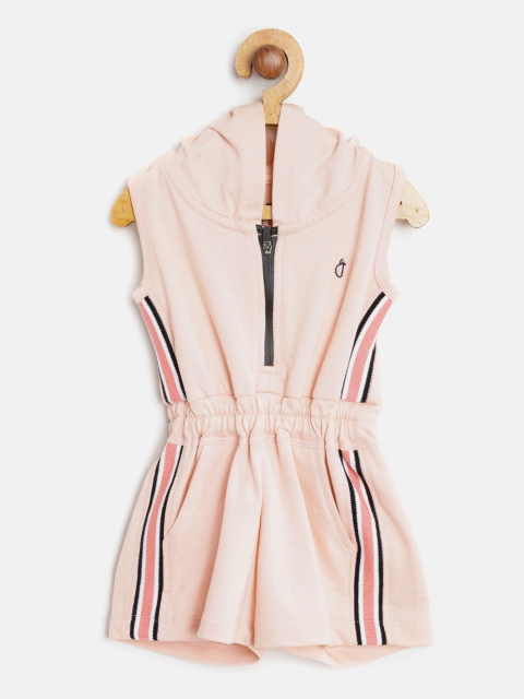 

Gini and Jony Peach-Coloured Solid Hooded Playsuit