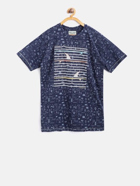 

Gini and Jony Boys Navy Printed Round Neck T-shirt, Navy blue