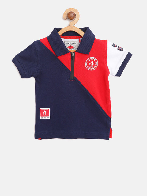 

Gini and Jony Boys Navy & Red Colourblocked Polo Collar T-shirt, Navy blue