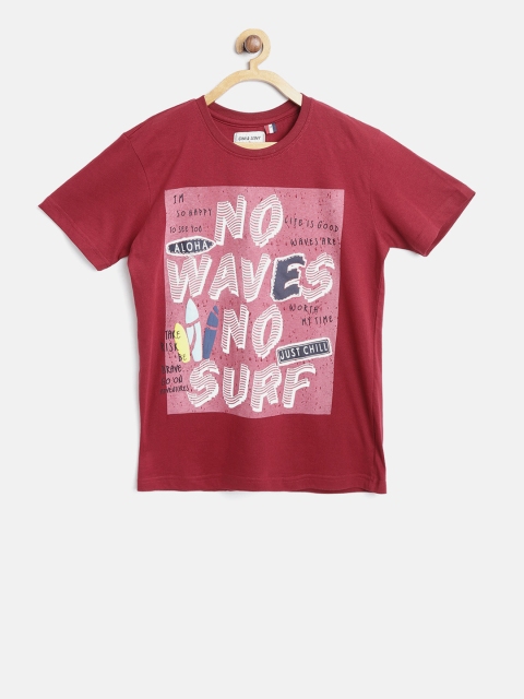 

Gini and Jony Boys Maroon Printed Round Neck T-shirt
