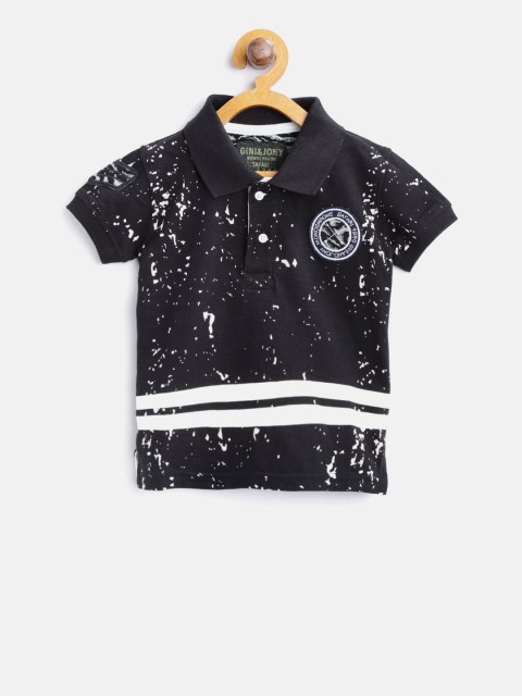 

Gini and Jony Boys Black Printed Polo Collar T-shirt