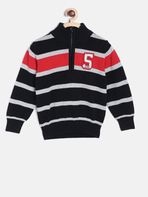 

Gini and Jony Boys Black & Grey Melange Striped Pullover