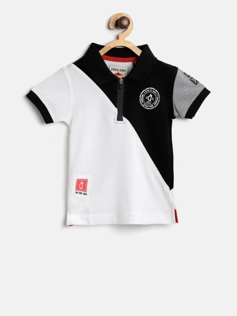 

Gini and Jony Boys White & Black Colourblocked Polo Collar T-shirt