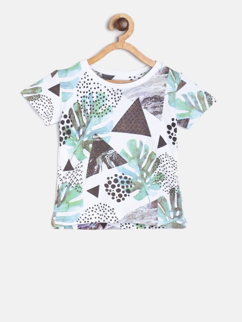 

Gini and Jony Boys White & Green Printed Round Neck T-shirt