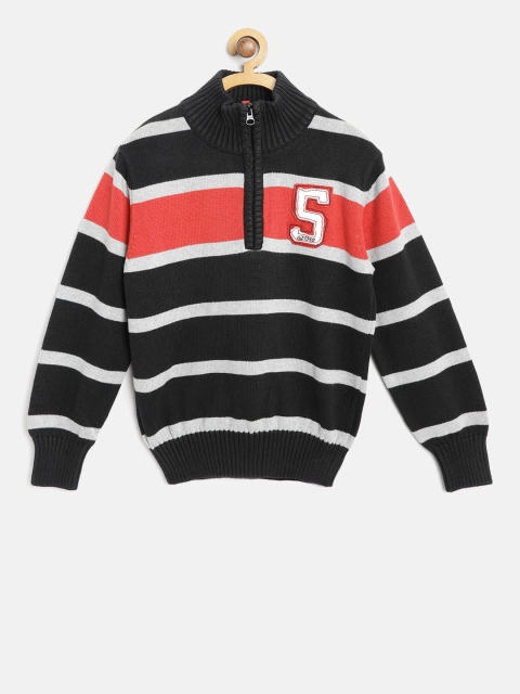 

Gini and Jony Boys Black & Grey Melange Striped Pullover