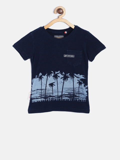 

Gini and Jony Boys Navy Blue Printed Round Neck T-shirt