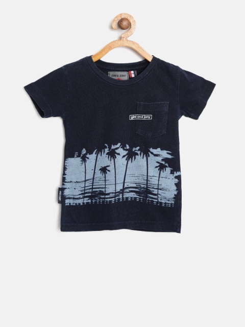 

Gini and Jony Boys Blue Printed Round Neck T-shirt