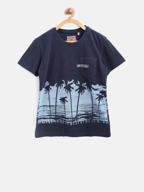 

Gini and Jony Boys Navy Printed Round Neck T-shirt, Navy blue