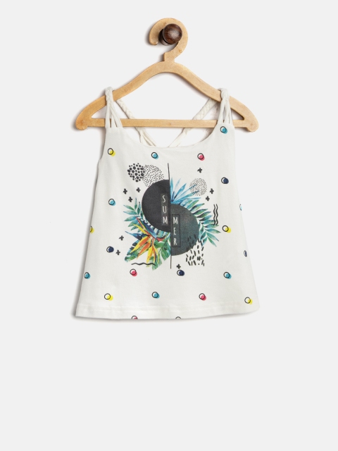 

Gini and Jony Girls White Printed Styled-Back Top