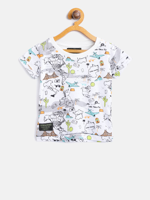 

Gini and Jony Boys White Printed Round Neck T-shirt