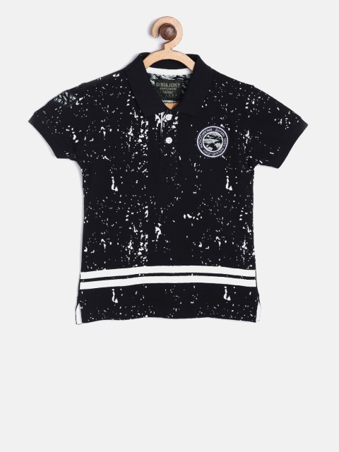 

Gini and Jony Boys Black & Off-White Printed Polo Collar T-shirt