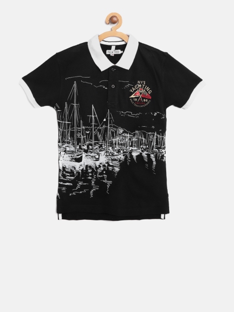 

Palm Tree Boys Black Printed Polo Collar T-shirt