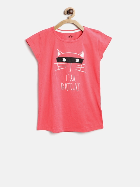 

Palm Tree Girls Coral Pink Printed Round Neck T-shirt