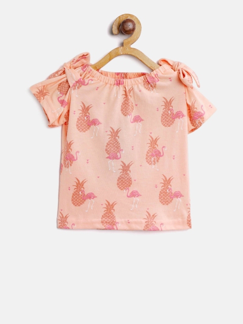 

Gini and Jony Girls Peach-Coloured Printed Pure Cotton Top