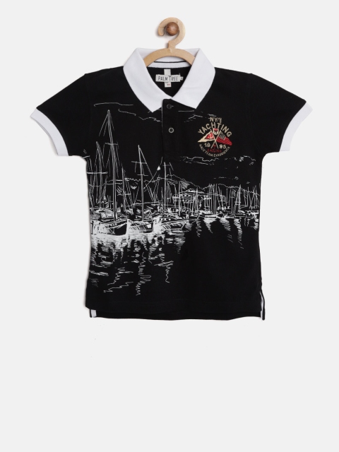 

Gini and Jony Boys Black Printed Polo Collar T-shirt
