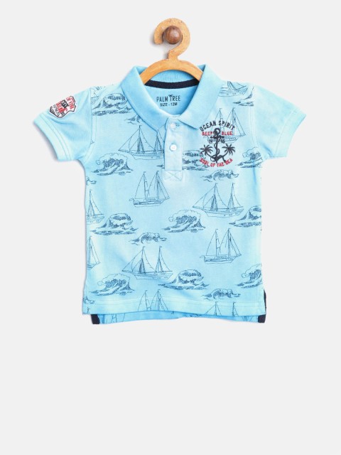 

Palm Tree Boys Blue Printed Polo Collar Pure Cotton T-shirt