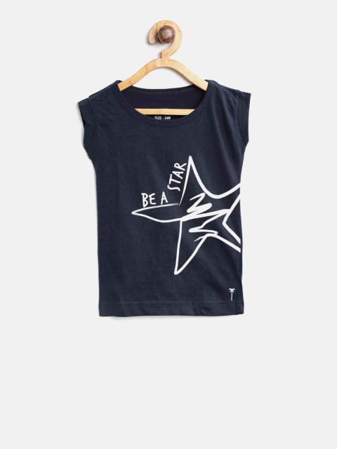 

Gini and Jony Girls Navy Blue Printed Round Neck T-shirt