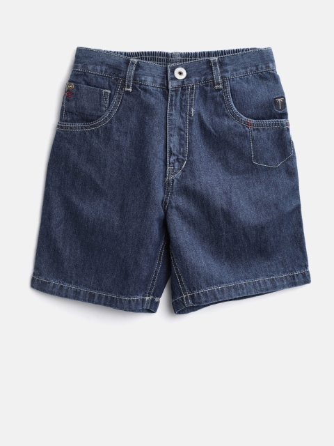 

Palm Tree Boys Navy Blue Solid Regular Fit Denim Shorts