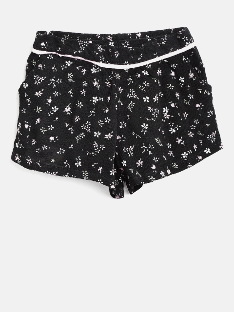 

Palm Tree Girls Black & Pink Floral Print Regular Shorts