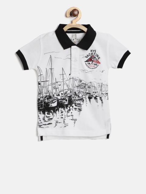 

Palm Tree Boys White & Black Printed Polo Collar T-shirt