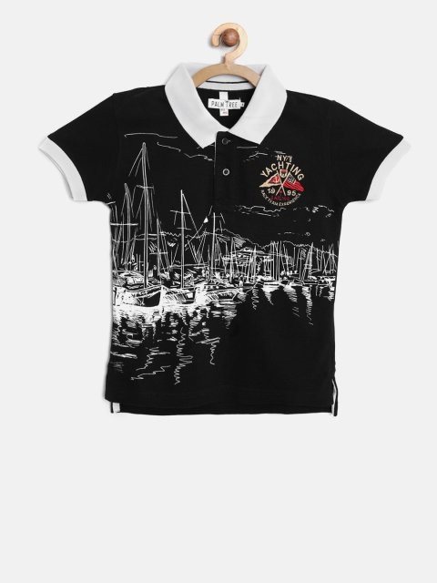

Gini and Jony Boys Black Printed Polo Collar T-shirt