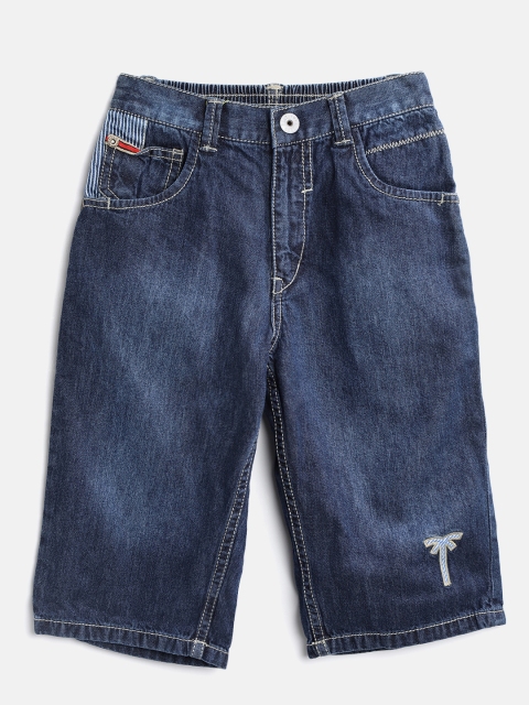 

Palm Tree Boys Navy Blue Washed Regular Fit Denim Shorts