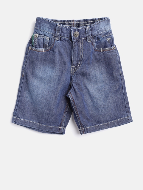 

Palm Tree Boys Navy Blue Washed Regular Fit Denim Shorts