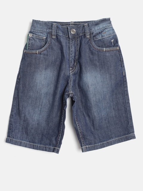 

Palm Tree Boys Navy Blue Washed Regular Fit Denim Shorts