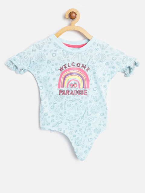 

Gini and Jony Girls Blue Printed Pure Cotton Top