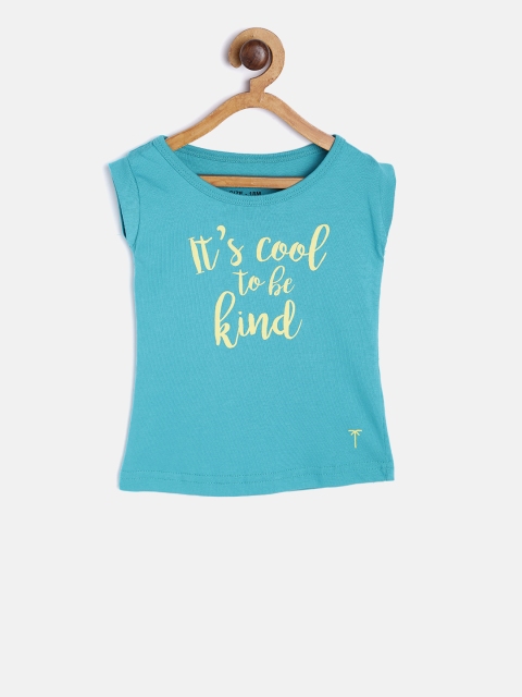 

Gini and Jony Girls Blue Printed Round Neck T-shirt
