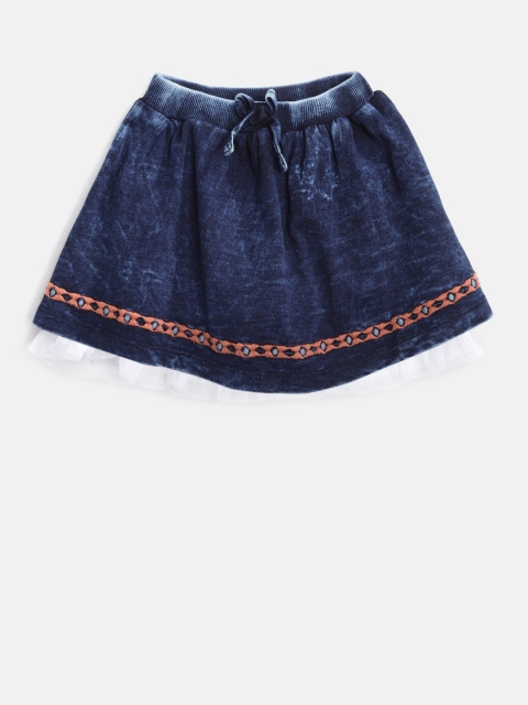 

Gini and Jony Girls Navy Blue Washed Flared Pure Cotton Skirt
