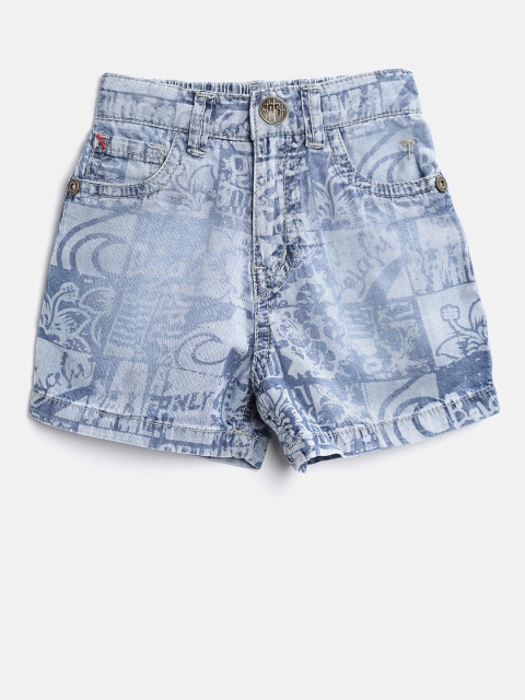 

Palm Tree Boys Blue Printed Regular Fit Denim Shorts