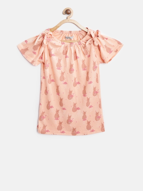 

Gini and Jony Girls Peach-Coloured Printed Bardot Top