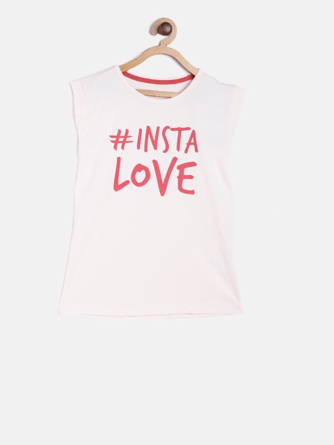 

Gini and Jony Girls Peach-Coloured Printed Round Neck T-shirt