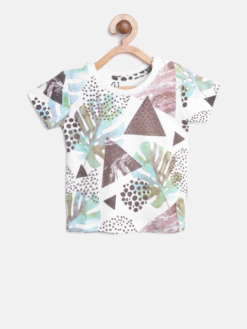 

Gini and Jony Boys White & Taupe Printed Round Neck T-shirt