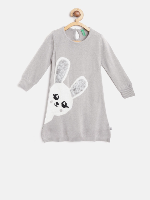

United Colors of Benetton Girls Grey Self Design Longline Pullover