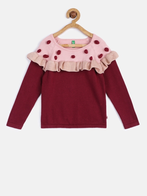 

United Colors of Benetton Girls Maroon & Pink Colourblocked Pullover