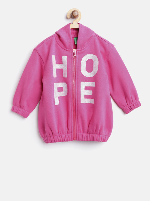 

United Colors of Benetton Girls Pink Printed Hooded Sweatshirt