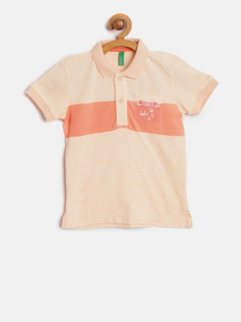 

United Colors of Benetton Boys Peach-Coloured Colourblocked Polo Collar T-shirt