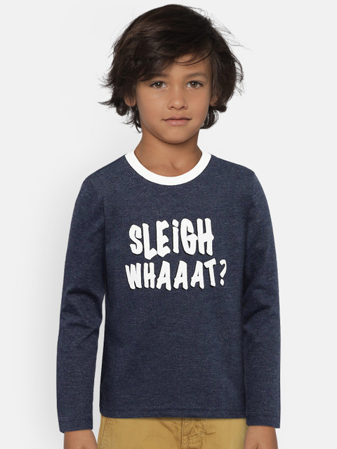 

United Colors of Benetton Boys Navy Blue Printed Round Neck T-shirt