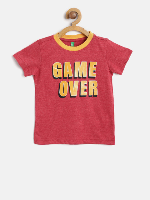 

United Colors of Benetton Boys Red Printed Round Neck T-shirt