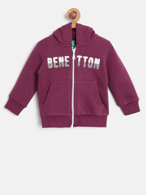 

United Colors of Benetton Boys Burgundy Solid Hooded Sweatshirt