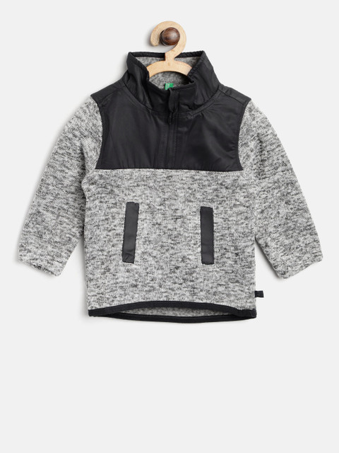 

United Colors of Benetton Boys Grey Melange & Navy Blue Colourblocked Sweatshirt