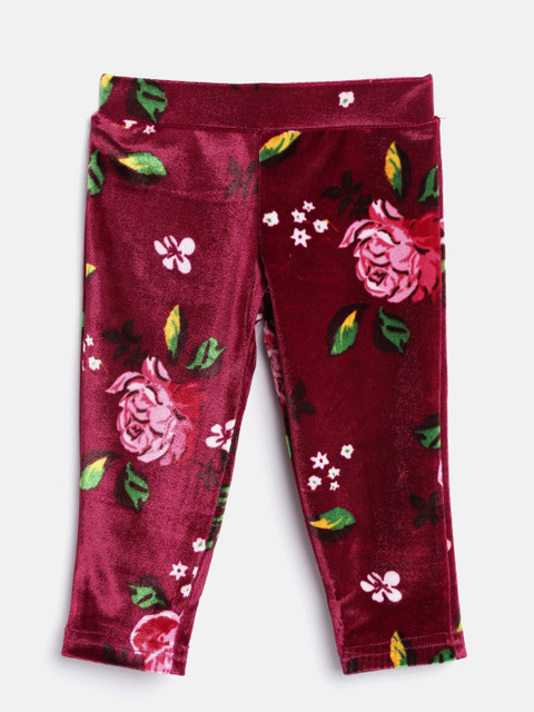

United Colors of Benetton Girls Maroon Velvet Finish Printed Jeggings