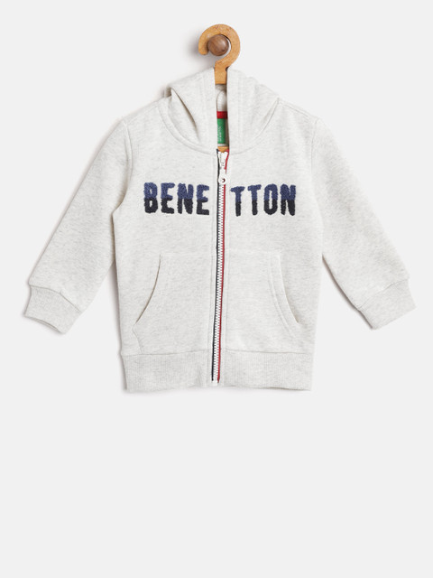

United Colors of Benetton Boys Grey Melange Solid Hooded Sweatshirt