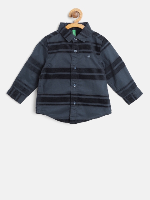 

United Colors of Benetton Boys Navy Regular Fit Self Striped Casual Shirt, Navy blue